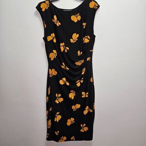 EUC Catherine Malandrino Women's Dress 10 Tropical Black Orange Yellow Stretch